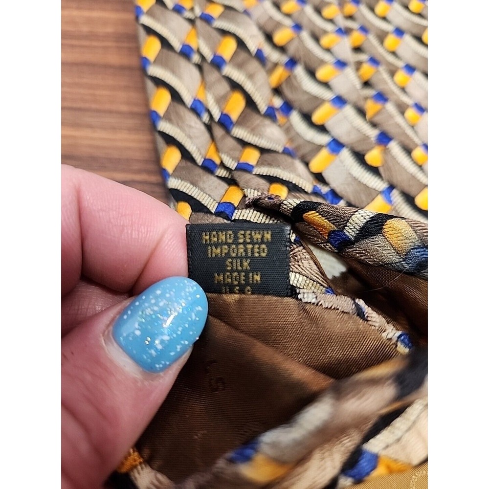 ROBERT TALBOTT‎ Studio Mens 100% Silk Necktie USA Designer Geometric Brown Blue - Picture 3 of 5